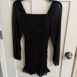 Dear Moon juniors Black sequin Long-sleeve Ruched Mini Dress -size 0